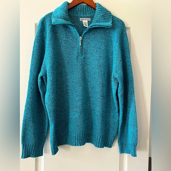 Rebecca Malone Sweaters - Rebecca Malone Turquoise Knit Collared Sweater Women’s Size XL